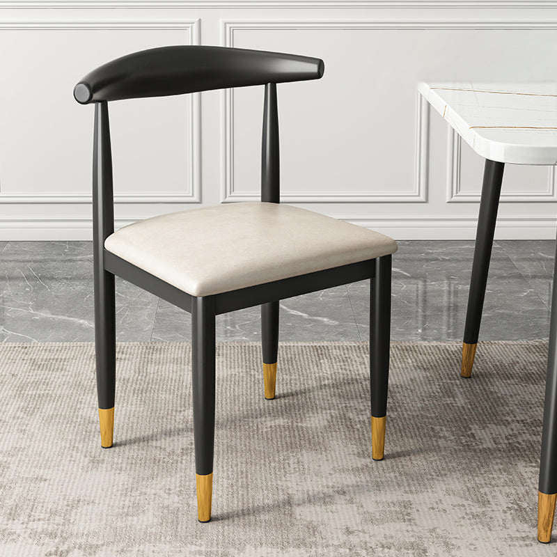 Contemporary Metal Side Chair Restaurant Armless Cow Horn Open Back Dining Side Chair