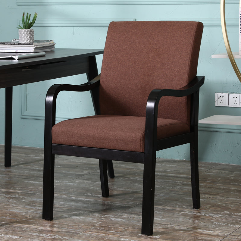 Modern Upholstered Dining Arm Chair Solid Back Dining Armchair with Wood Legs