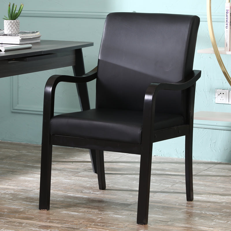 Modern Upholstered Dining Arm Chair Solid Back Dining Armchair with Wood Legs