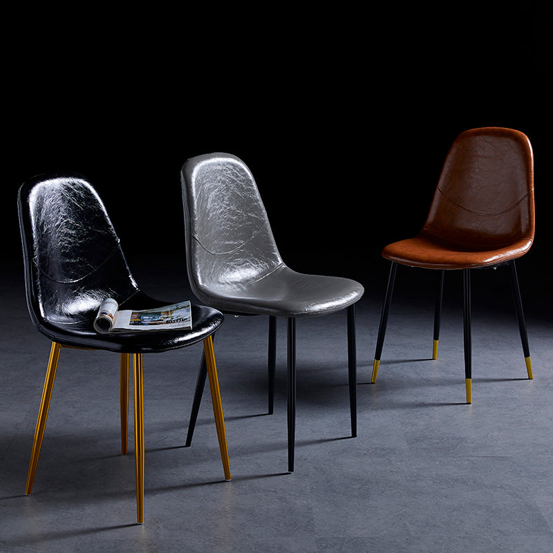 PU Leather Armless Dining Chairs Solid Back Dining Side Chair with Metal Legs