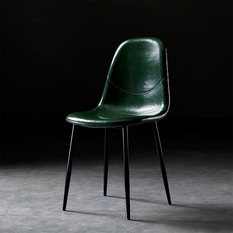 PU Leather Armless Dining Chairs Solid Back Dining Side Chair with Metal Legs