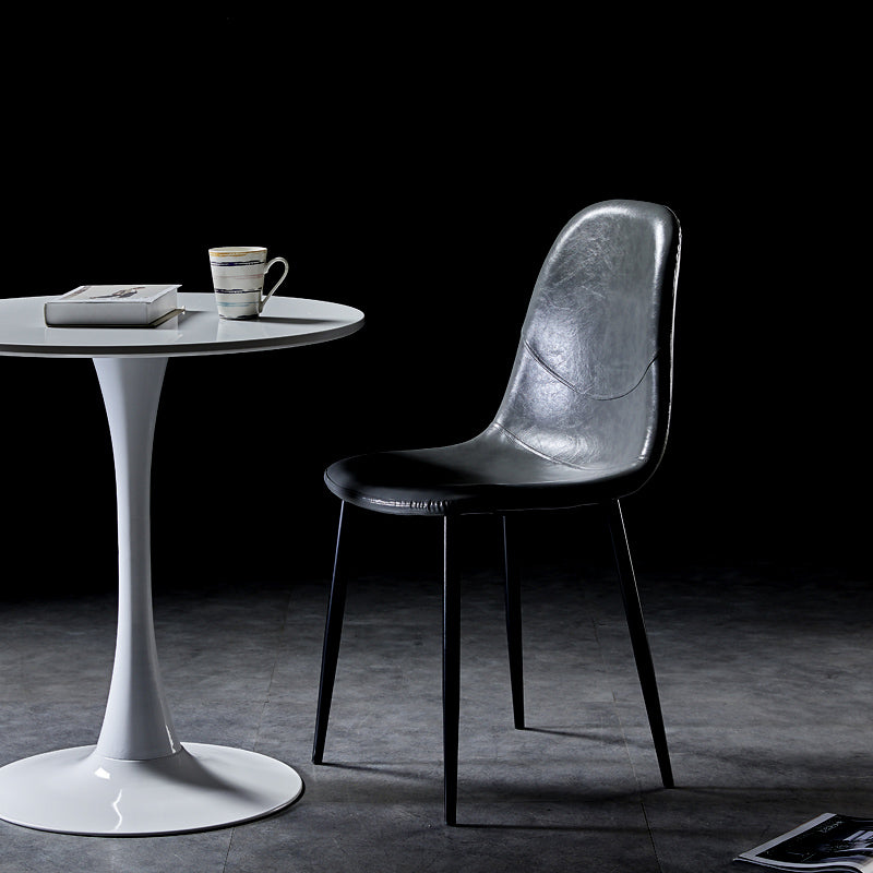 PU Leather Armless Dining Chairs Solid Back Dining Side Chair with Metal Legs