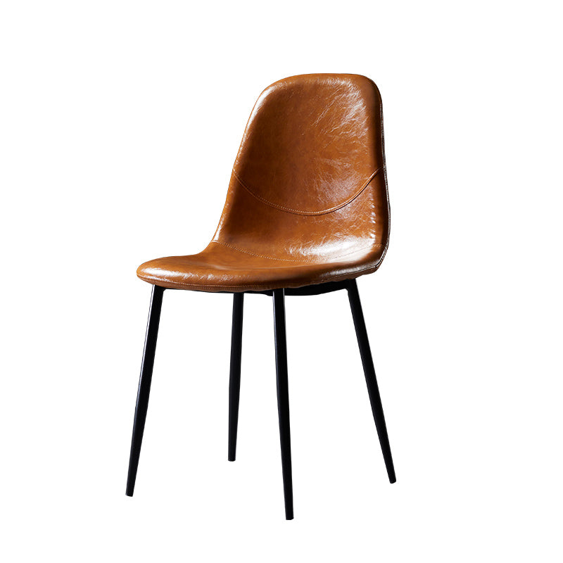 PU Leather Armless Dining Chairs Solid Back Dining Side Chair with Metal Legs