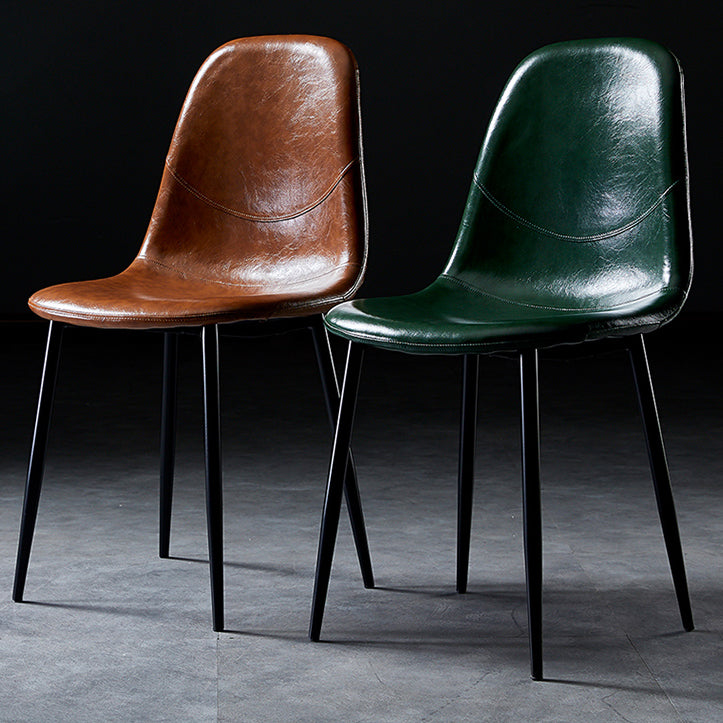 PU Leather Armless Dining Chairs Solid Back Dining Side Chair with Metal Legs