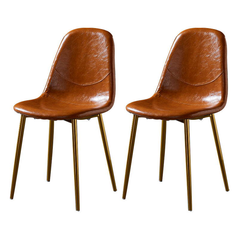 PU Leather Armless Dining Chairs Solid Back Dining Side Chair with Metal Legs