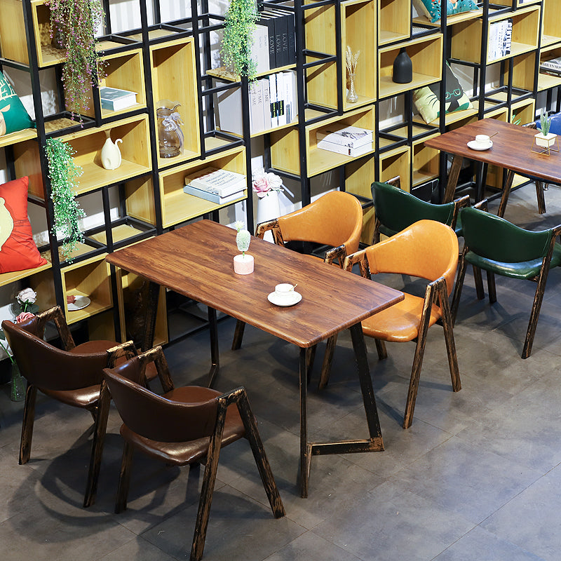 Industrial Style Leather Dining Side Chairs Open Back Dining Armless Chairs