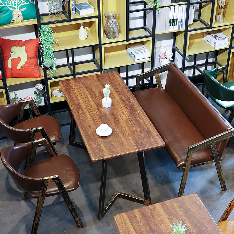 Industrial Style Leather Dining Side Chairs Open Back Dining Armless Chairs