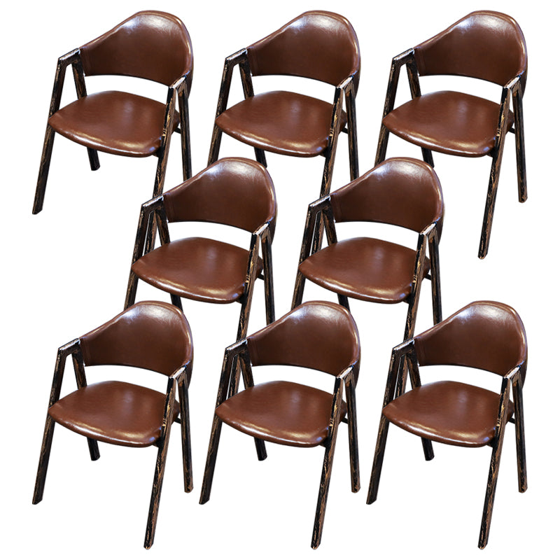 Industrial Style Leather Dining Side Chairs Open Back Dining Armless Chairs