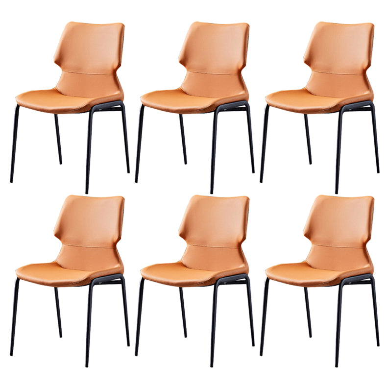 Chaises de salle à manger en cuir de style contemporain chaises sans bras avec des jambes en métal