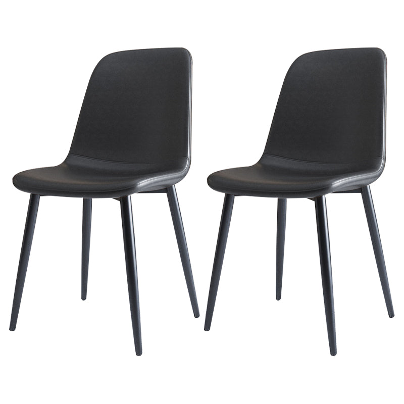 Home Scandinavian Side Chair Solid Back Metal Dining Room Chair with Black Legs