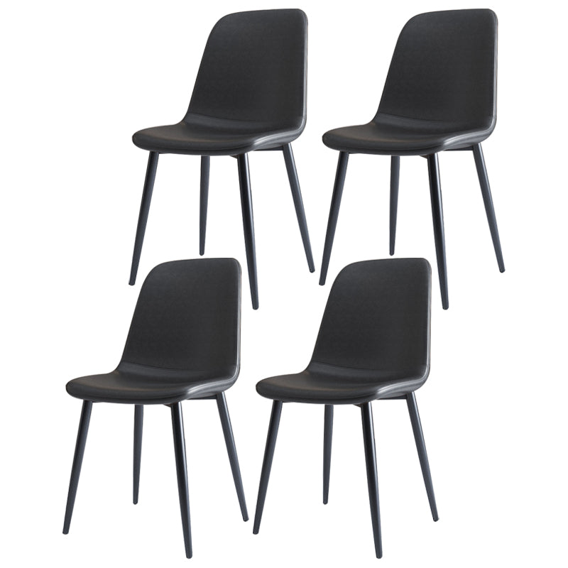 Home Scandinavian Side Chair Solid Back Metal Dining Room Chair with Black Legs