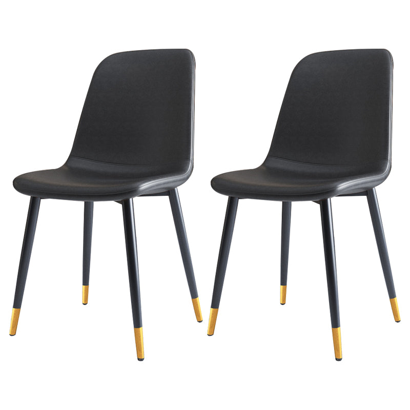 Home Scandinavian Side Chair Solid Back Metal Dining Room Chair with Black Legs