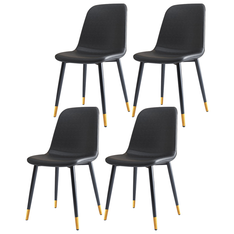 Home Scandinavian Side Chair Solid Back Metal Dining Room Chair with Black Legs