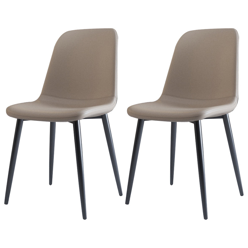 Home Scandinavian Side Chair Solid Back Metal Dining Room Chair with Black Legs