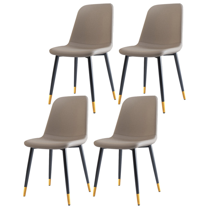 Home Scandinavian Side Chair Solid Back Metal Dining Room Chair with Black Legs
