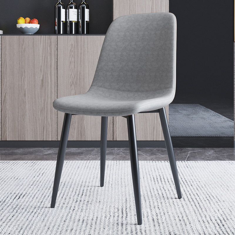 Home Scandinavian Side Chair Solid Back Metal Dining Room Chair with Black Legs
