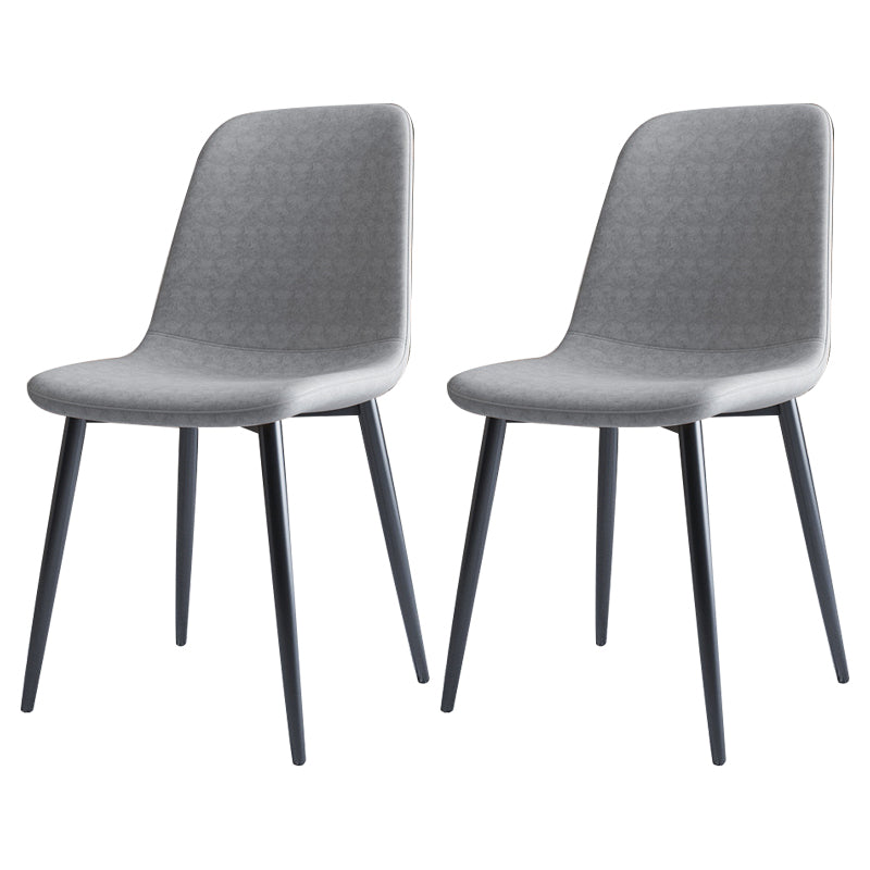 Home Scandinavian Side Chair Solid Back Metal Dining Room Chair with Black Legs