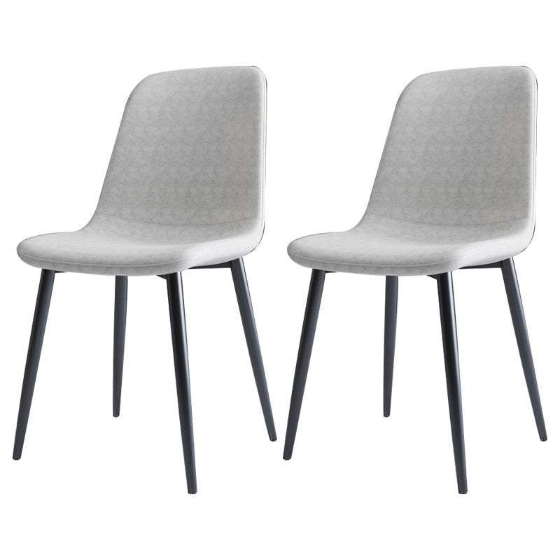 Home Scandinavian Side Chair Solid Back Metal Dining Room Chair with Black Legs