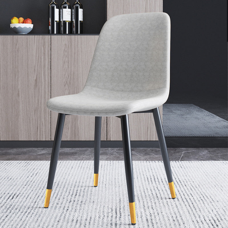 Home Scandinavian Side Chair Solid Back Metal Dining Room Chair with Black Legs