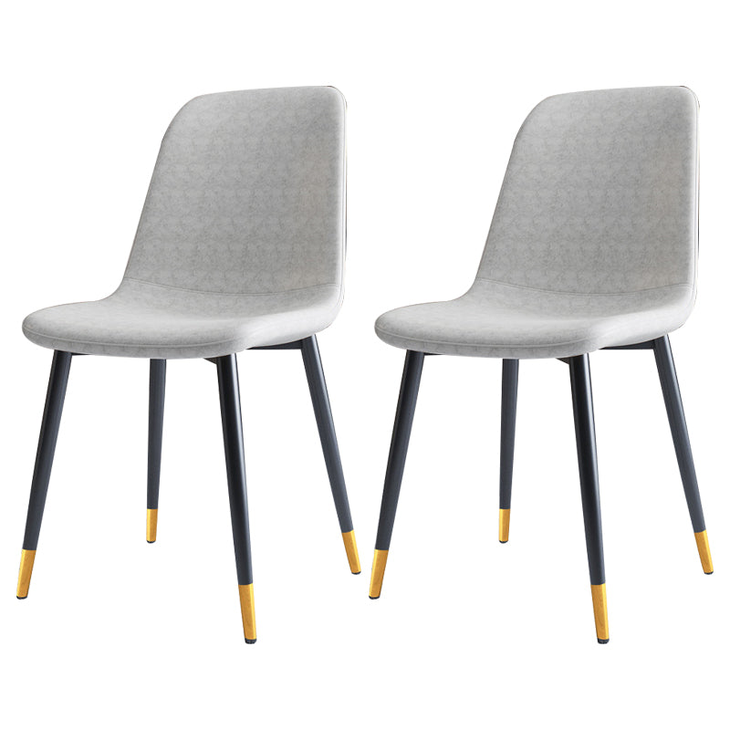 Home Scandinavian Side Chair Solid Back Metal Dining Room Chair with Black Legs