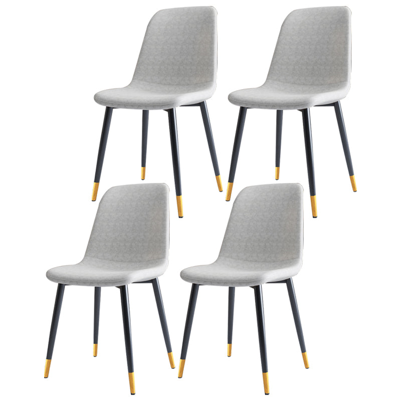 Home Scandinavian Side Chair Solid Back Metal Dining Room Chair with Black Legs