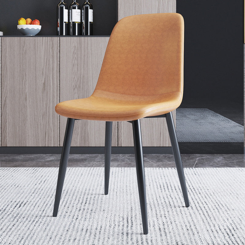 Home Scandinavian Side Chair Solid Back Metal Dining Room Chair with Black Legs