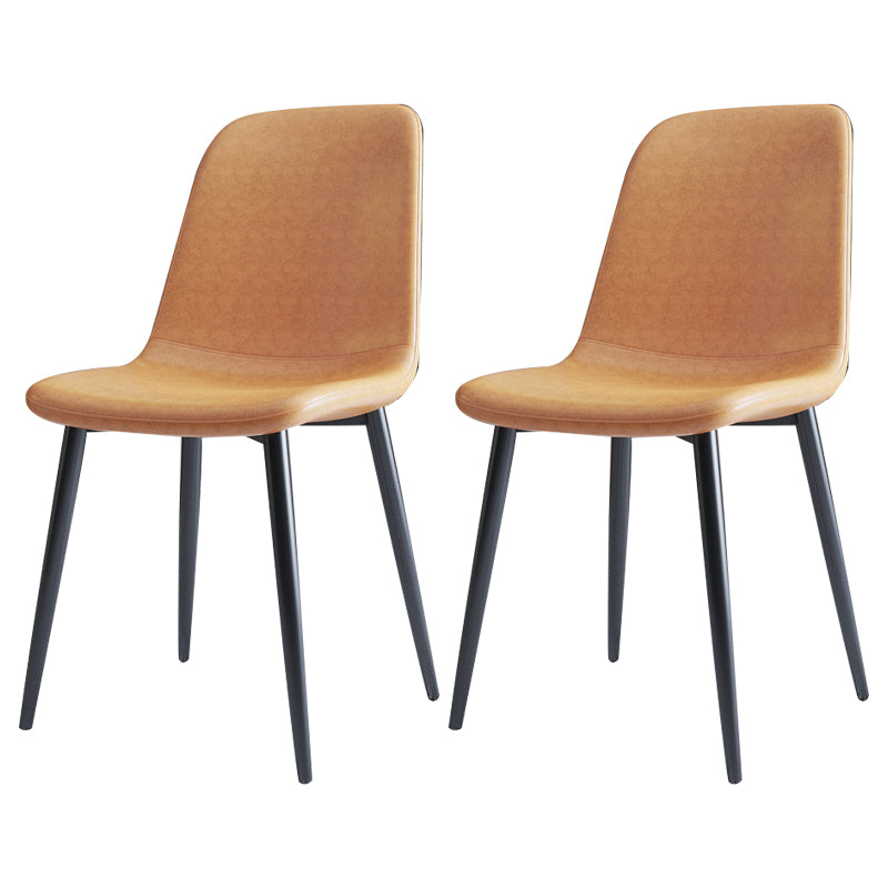 Home Scandinavian Side Chair Solid Back Metal Dining Room Chair with Black Legs