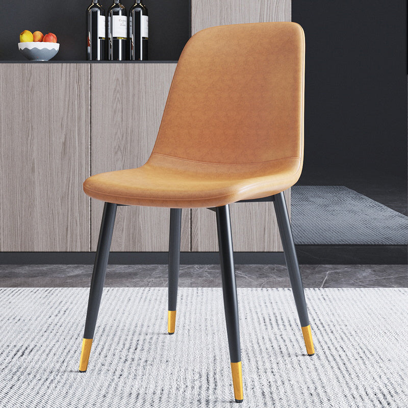 Home Scandinavian Side Chair Solid Back Metal Dining Room Chair with Black Legs