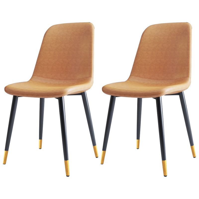 Home Scandinavian Side Chair Solid Back Metal Dining Room Chair with Black Legs