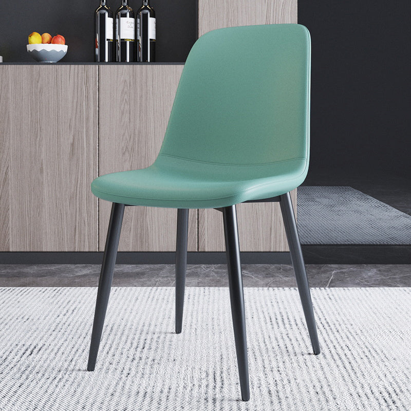 Home Scandinavian Side Chair Solid Back Metal Dining Room Chair with Black Legs
