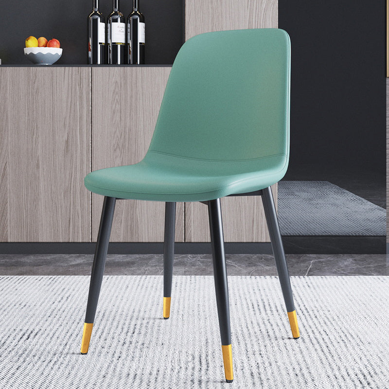 Home Scandinavian Side Chair Solid Back Metal Dining Room Chair with Black Legs
