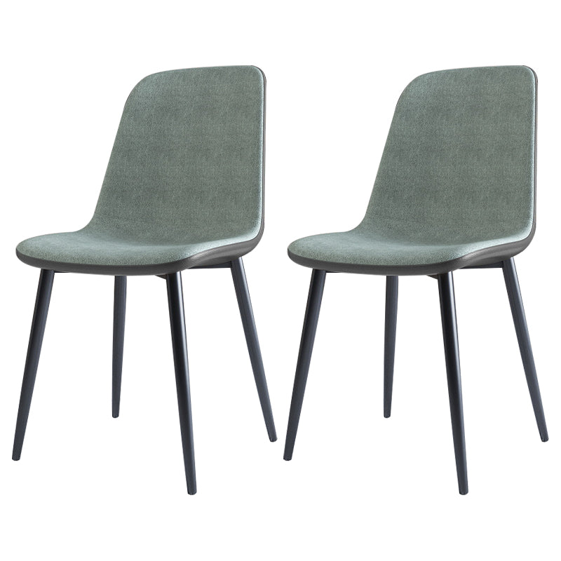 Home Scandinavian Side Chair Solid Back Metal Dining Room Chair with Black Legs
