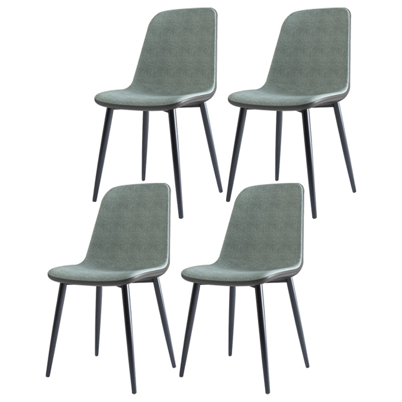 Home Scandinavian Side Chair Solid Back Metal Dining Room Chair with Black Legs