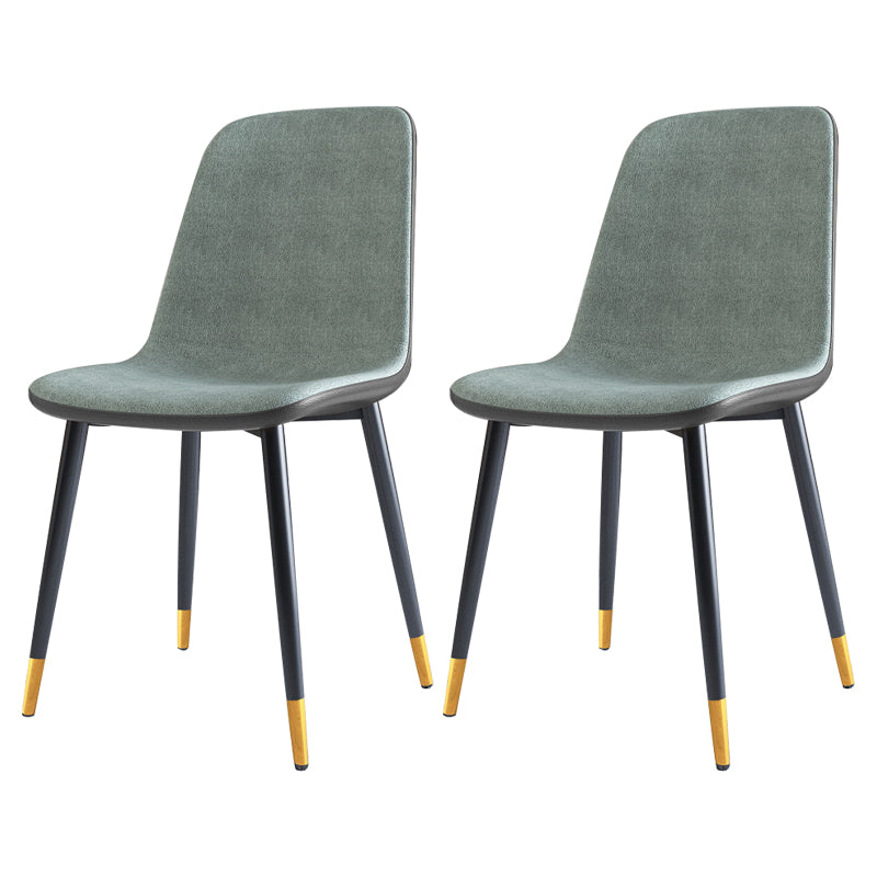 Home Scandinavian Side Chair Solid Back Metal Dining Room Chair with Black Legs