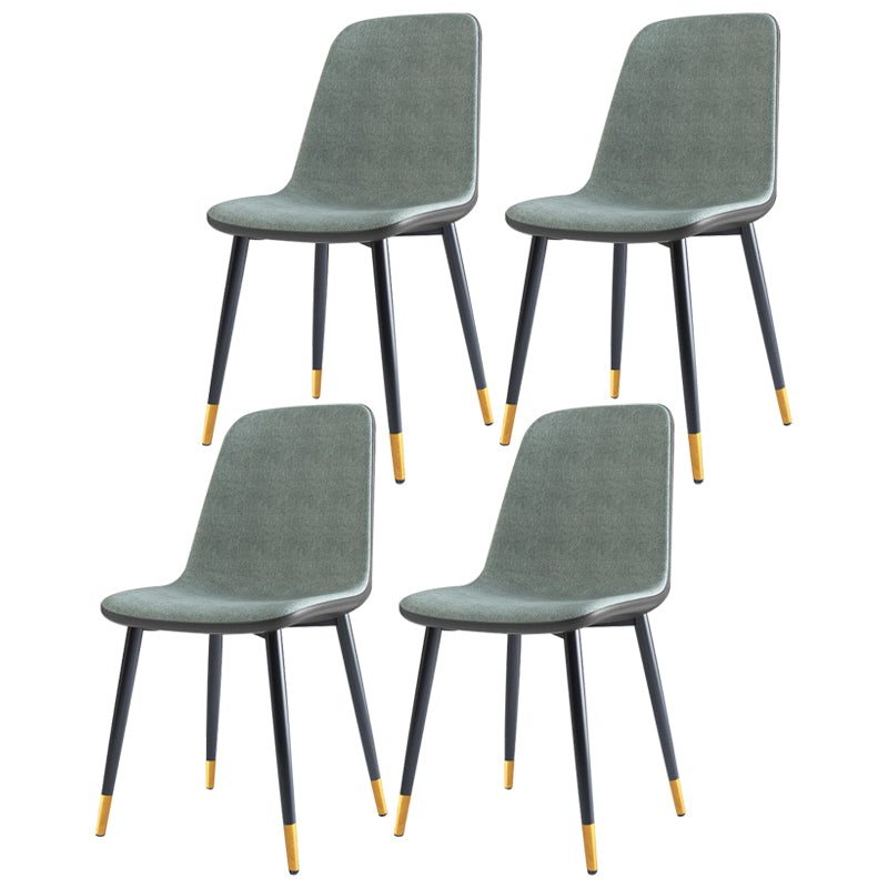 Home Scandinavian Side Chair Solid Back Metal Dining Room Chair with Black Legs