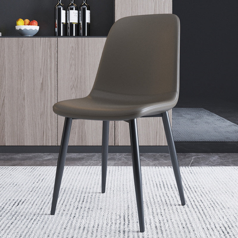 Home Scandinavian Side Chair Solid Back Metal Dining Room Chair with Black Legs
