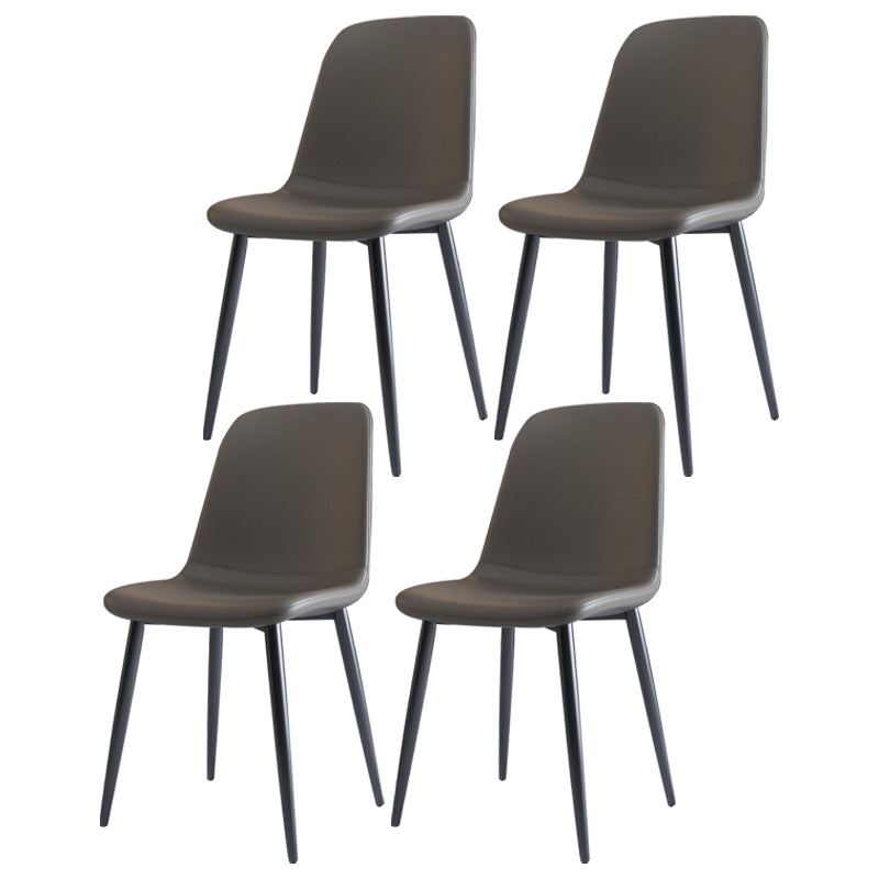 Home Scandinavian Side Chair Solid Back Metal Dining Room Chair with Black Legs