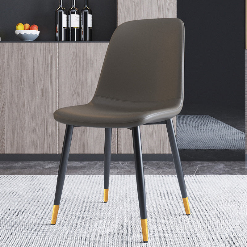 Home Scandinavian Side Chair Solid Back Metal Dining Room Chair with Black Legs