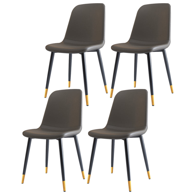 Home Scandinavian Side Chair Solid Back Metal Dining Room Chair with Black Legs