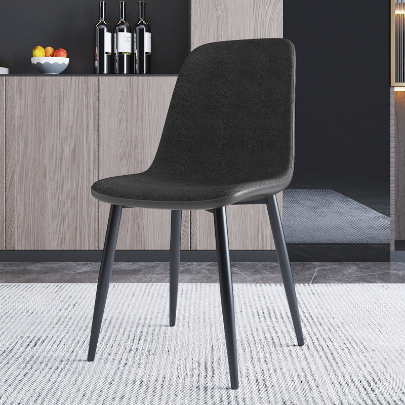 Home Scandinavian Side Chair Solid Back Metal Dining Room Chair with Black Legs