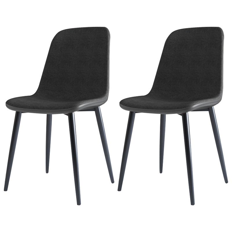 Home Scandinavian Side Chair Solid Back Metal Dining Room Chair with Black Legs