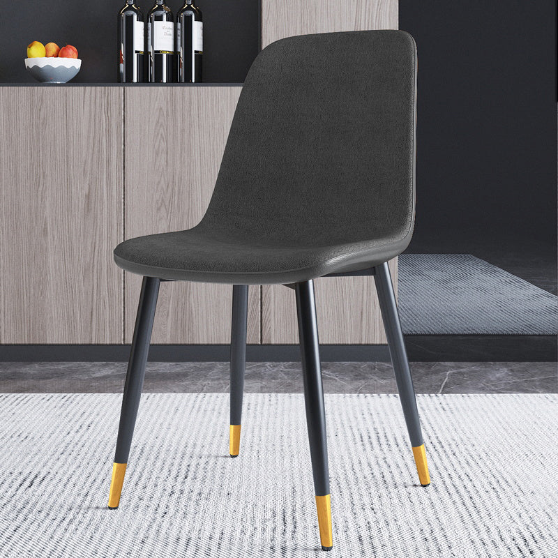 Home Scandinavian Side Chair Solid Back Metal Dining Room Chair with Black Legs