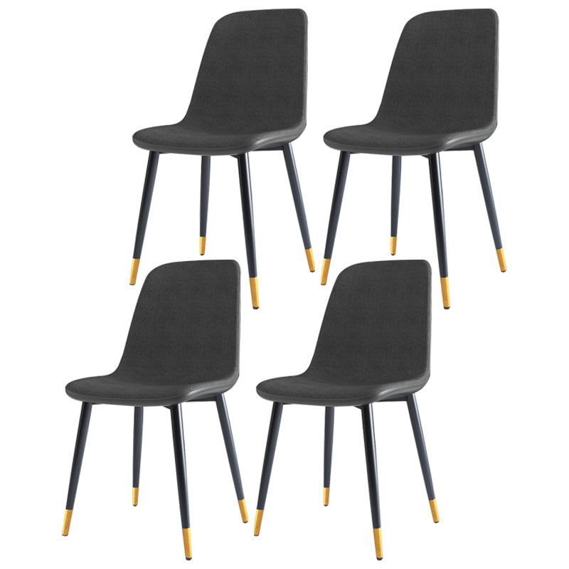 Home Scandinavian Side Chair Solid Back Metal Dining Room Chair with Black Legs