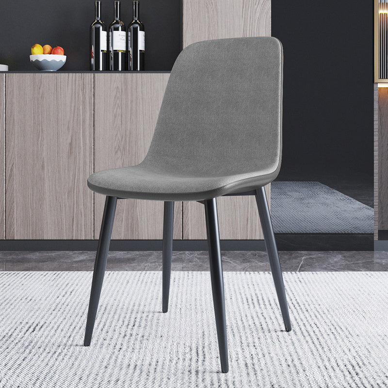 Home Scandinavian Side Chair Solid Back Metal Dining Room Chair with Black Legs