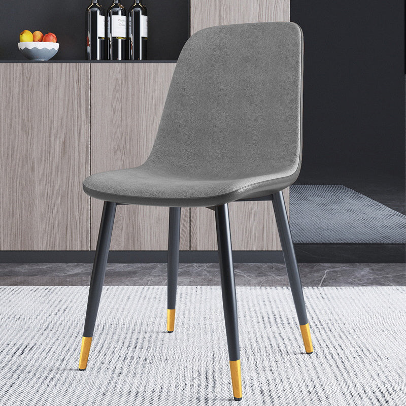 Home Scandinavian Side Chair Solid Back Metal Dining Room Chair with Black Legs