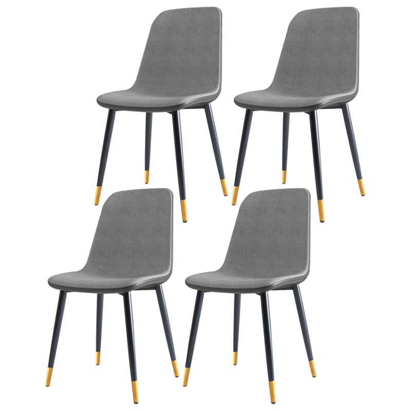 Home Scandinavian Side Chair Solid Back Metal Dining Room Chair with Black Legs