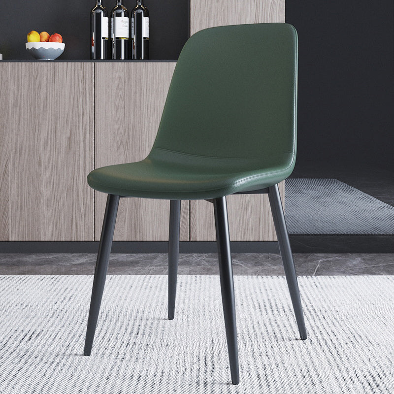Home Scandinavian Side Chair Solid Back Metal Dining Room Chair with Black Legs