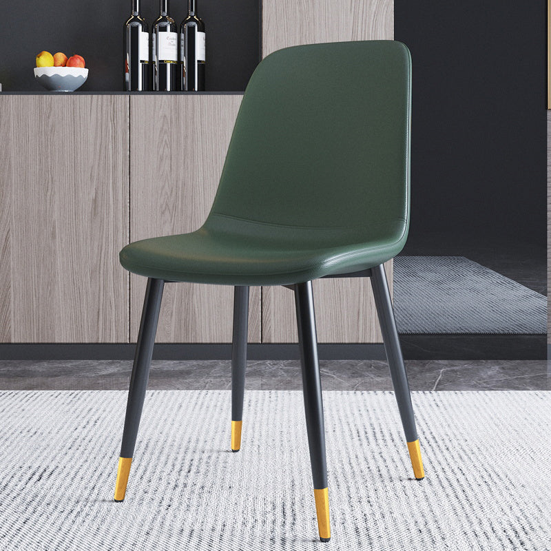 Home Scandinavian Side Chair Solid Back Metal Dining Room Chair with Black Legs