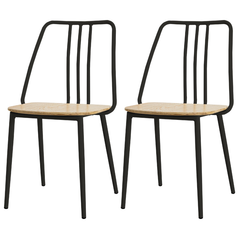 Contemporary Metal Dining Chair Slat Back Side Armless Chair for Kitchen
