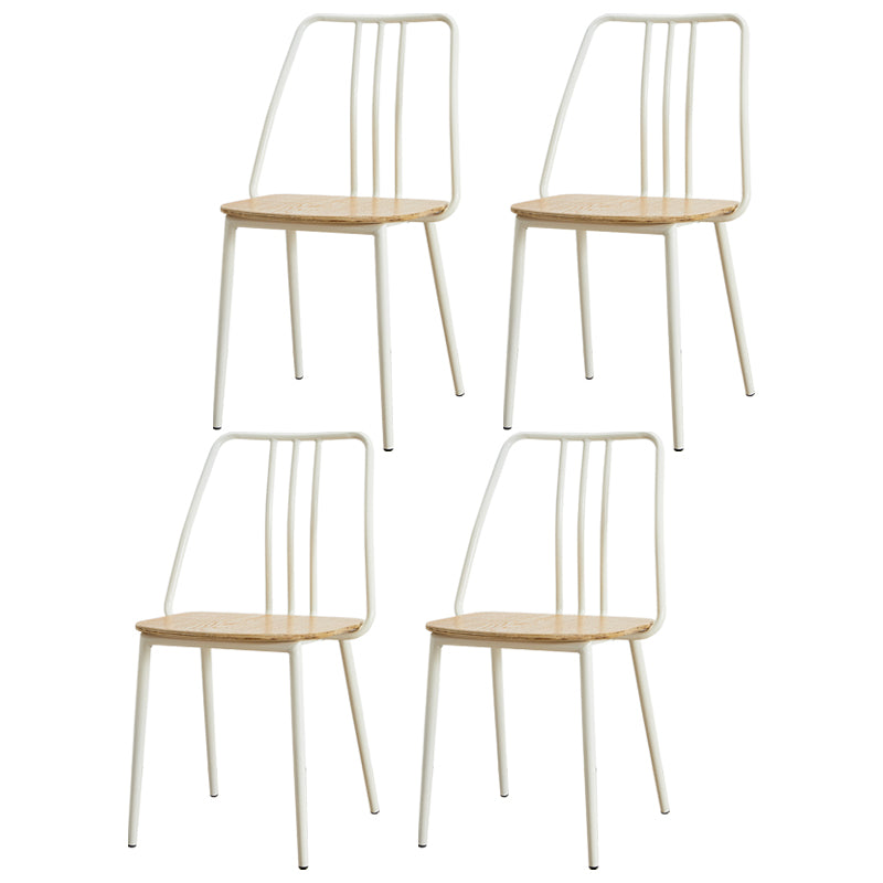 Contemporary Metal Dining Chair Slat Back Side Armless Chair for Kitchen